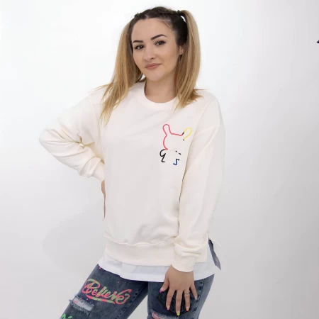 Frauen B519 Sweatshirt Weiß Kikiriki
