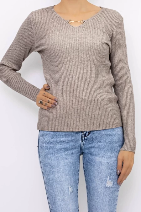 Damen D695 Sweatshirt Dark Beige Mode
