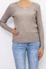 Damen D695 Sweatshirt Dark Beige Mode