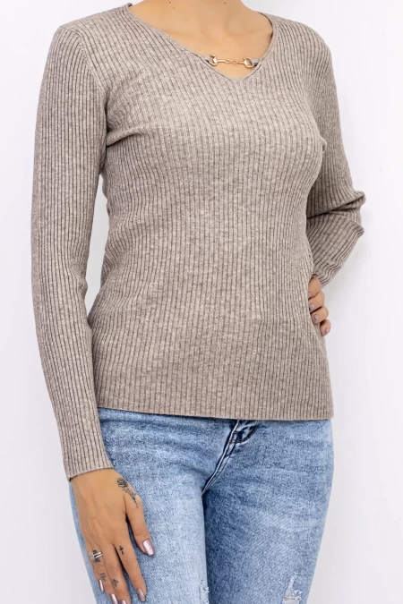 Damen D695 Sweatshirt Dark Beige Mode
