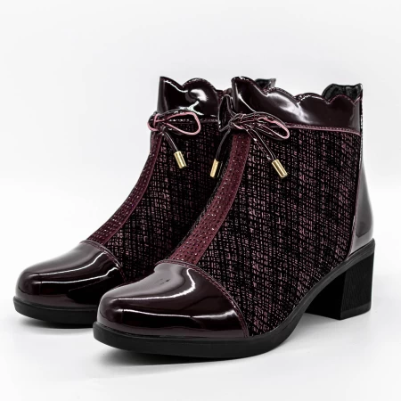 Kurze Stiefel mit einer dicken Ferse A1019-1 Kirsche Mode