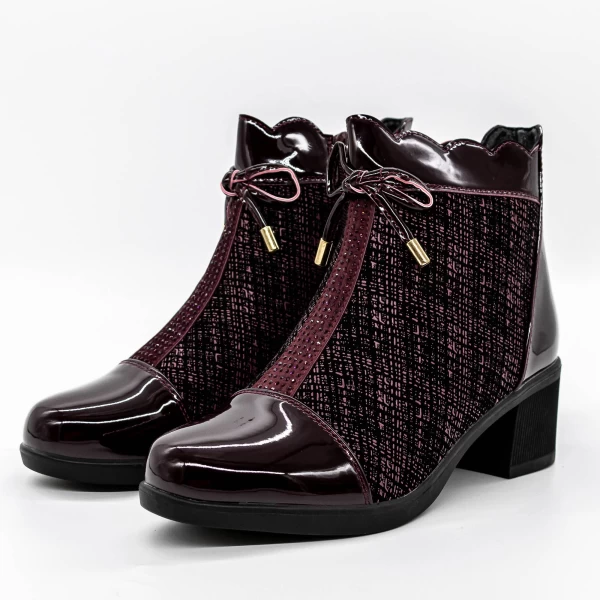 Kurze Stiefel mit einer dicken Ferse A1019-1 Kirsche Mode