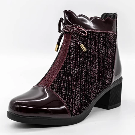 Kurze Stiefel mit einer dicken Ferse A1019-1 Kirsche Mode