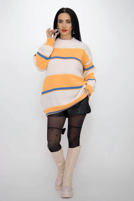 Frauen Op4 Pullover White-Orange | Kikiriki