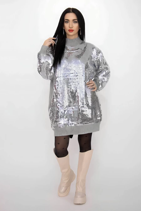Frauen 50066 Grey-Silver-Pullover Kikiriki