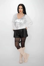 Frauen 50067 Weißer Pullover Kikiriki
