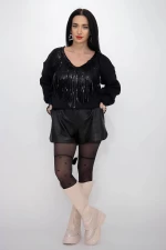 Frauen 50067 Schwarzer Pullover Kikiriki