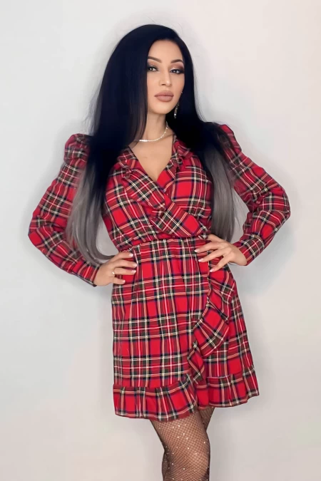 Frauenkleid R3082-1 ​​Rot-Green | Kikiriki