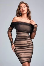 Frauenkleid R2103 beige-schwarz Neue Ära