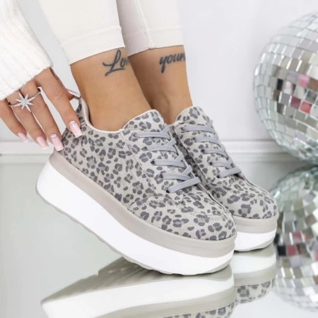 Damen -Sneaker 3WL198 GRAY Leopard | Mei