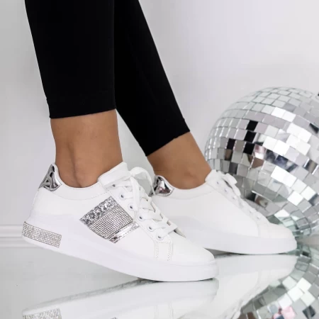 Frauen -Sneaker 3b31 Weiß und Silber Mei